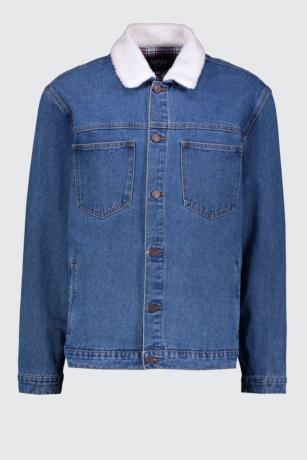 Plus Size Borg Collar Denim Jacket